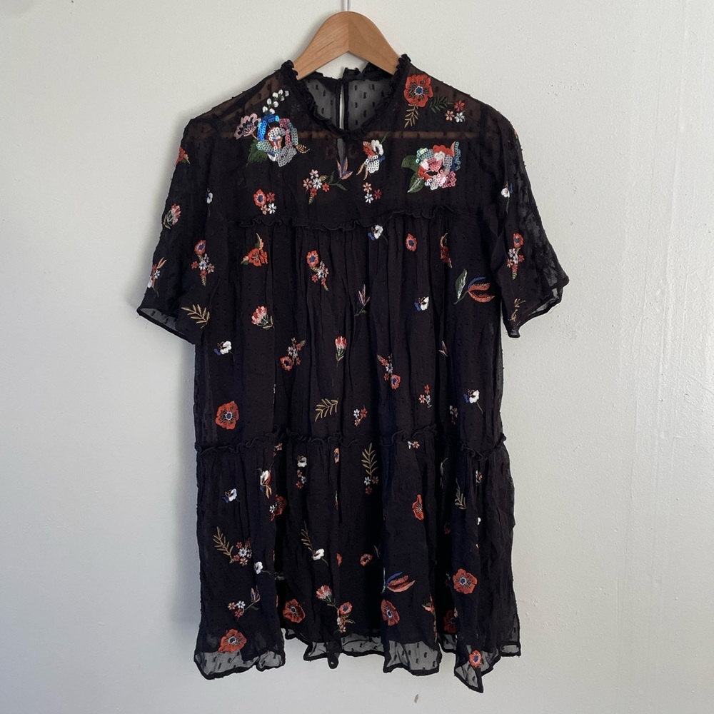 Zara Woman Black Floral Dress - XS